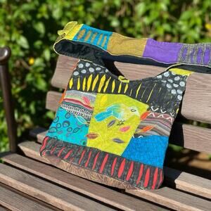 Patchwork Crossbody Bag Purse Boho Hippie Festival Unique Wearable Art Zipper